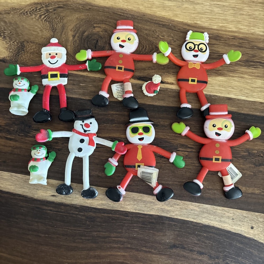 Set Of 6 Christmas Holiday Character Bendable Toys